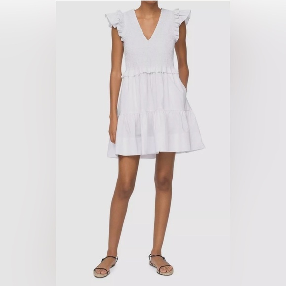 Sea NY Women's White Phoebe Flutter Sleeve Smocked Mini Dress Size 0 - Picture 4 of 10